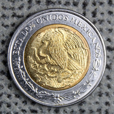 Mexico 1993 1 Nuevo Peso $1 United Mexican States Eagle Snake Bimetallic ø 21mm