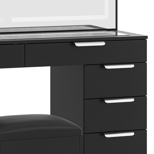 Makeup Table 10 Drawers Glass Tabletop Vanity Desk Mirror LED Light w/ Power Hub - Picture 8 of 10