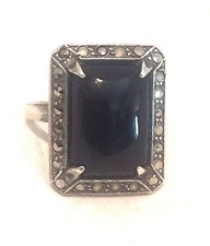 Vintage Sterling Silver Onyx Marcasite Art Deco Ring Size 5.5 4g Mourning 