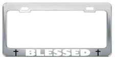 Blessed Religious God Jesus License Plate Frame Metal Chrome White Cross