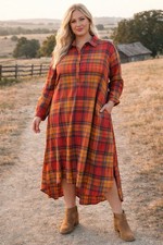 Roaman’s Orange Plaid Midi Maxi Shirt Dress Plus 32 4XL 5XL Fall Autumn Country