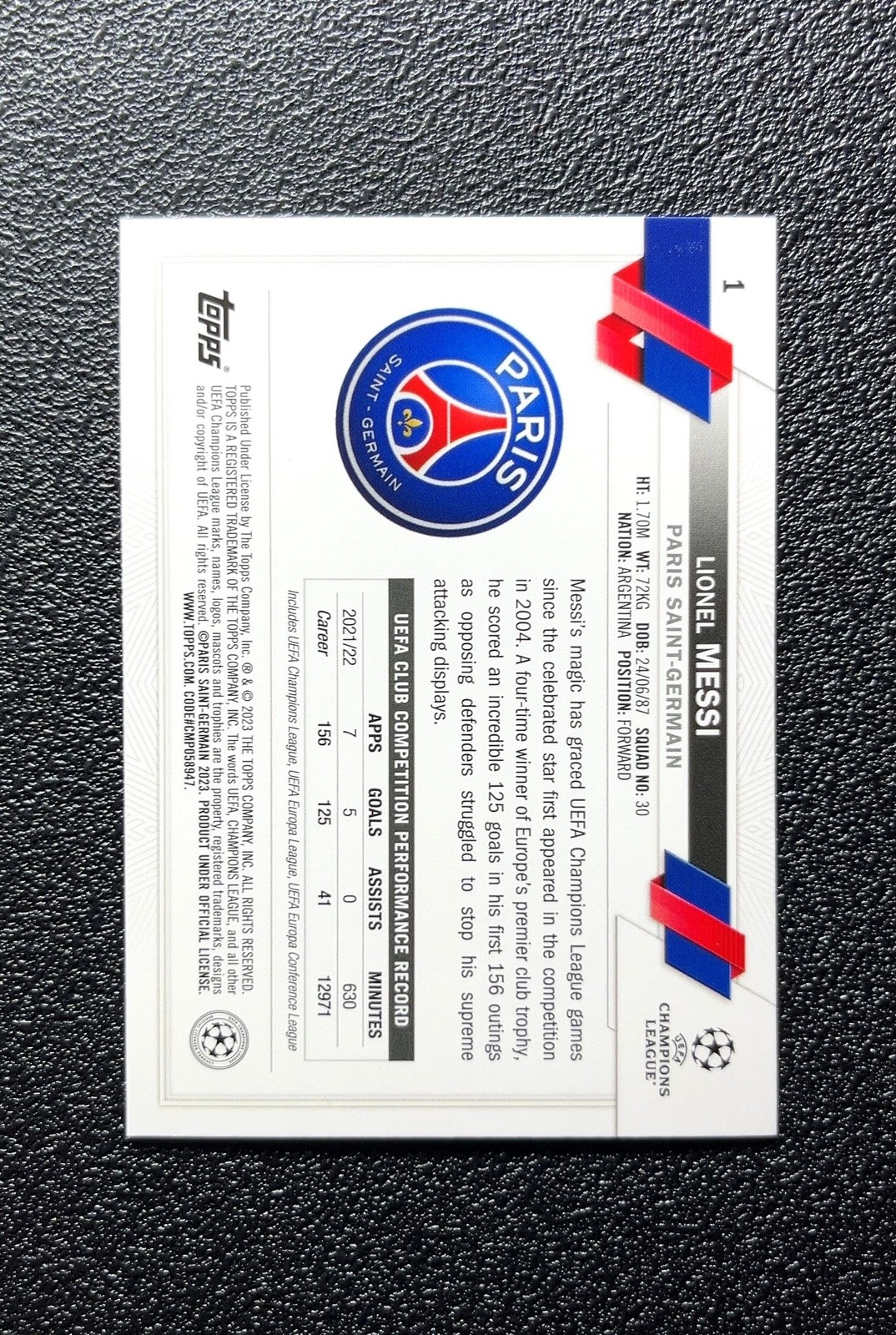 Lionel Messi 2023 Topps Jade Jade Refractor #1 Paris SP view 2