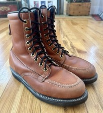 Vtg 80s Thorogood USA Men's 8 D Heritage 6" Moc Toe Work Boots Tobacco Leather