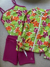 SwimZip Swimsuit Toddler Girls 2T - 3 Piece - UPF Protection - Hibiscus Print