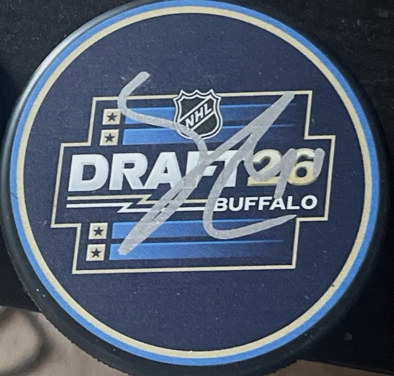 IVAR STENBERG AUTOGRAPH SIGN NHL 2026 DRAFT HOCKEY PUCK AUTO SAN JOSE SHARKS