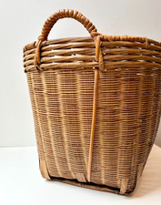 Vintage Wicker and Bamboo Basket Large with Handles 11"H x 12"W