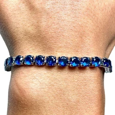 Sapphire Tennis Bracelet Silver Plated Round CZ 7.5 in 6.7 in Elegant Blue Gift