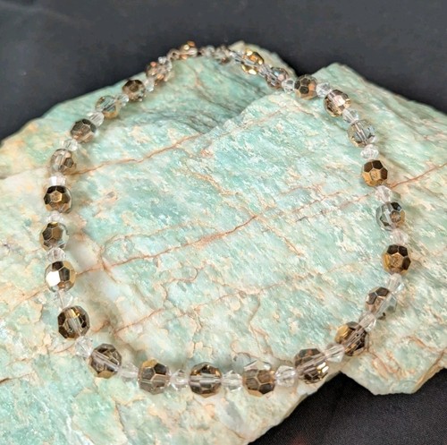 Women's Vintage 50s Gold And Clear Crystal Choker Necklace 14" Hook Clasp