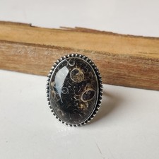 Turritella Agate Gemstone Ring 925 Sterling Silver Handmade Ring Size 10 BT1186
