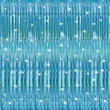 2 Pack 3.3 x 9.9 ft Laser Blue Foil Fringe Curtains Party Decorations, Tinsel...