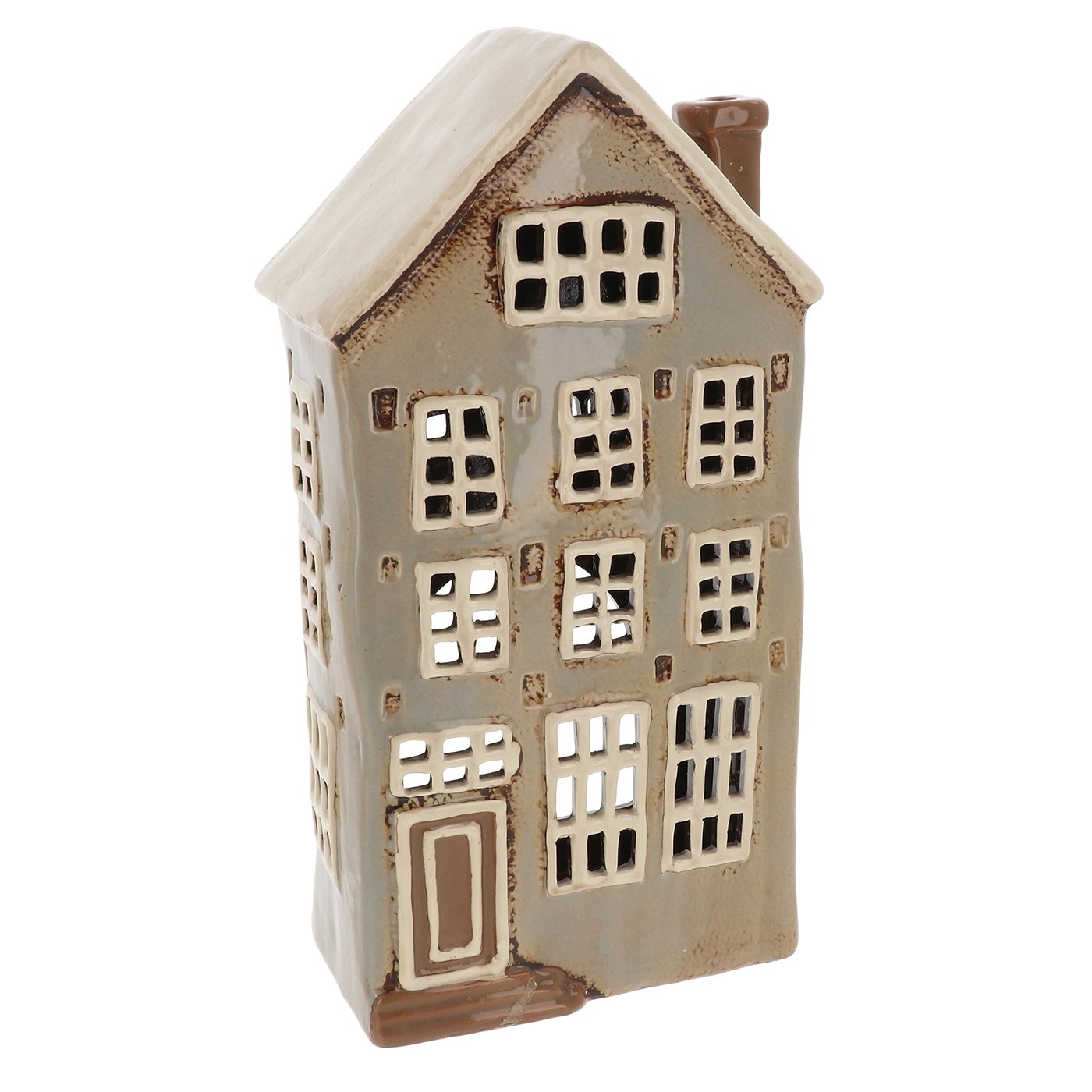 Shudehill Giftware Village Pottery Tall Grey Townhouse Ceramic Tealight Holder