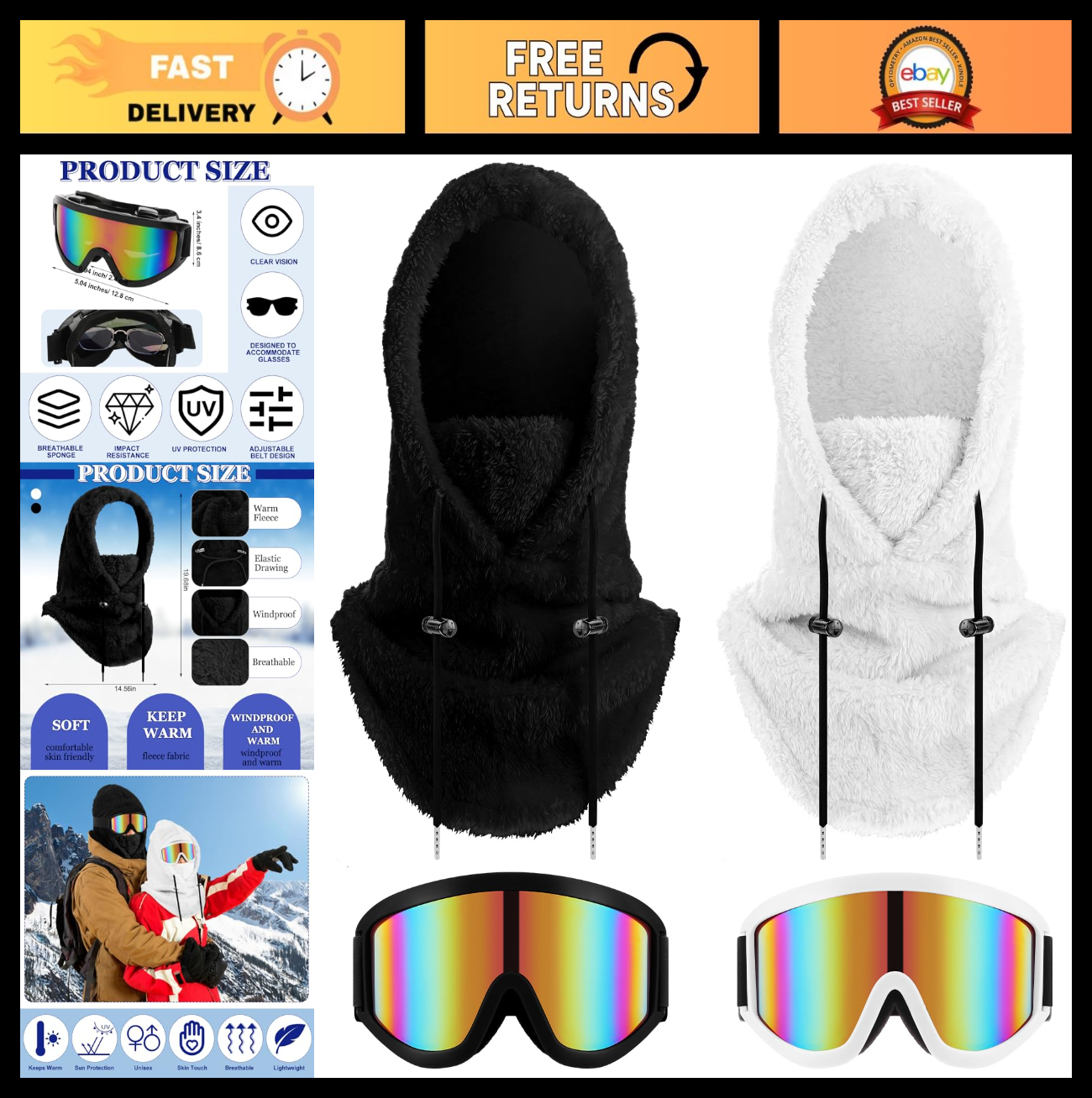 Waterproof Fleece Balaclava Snow Goggles Set