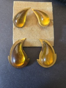 Authentic Baltic Amber Gold Plated Screwback Earrings & Dress Shirt Set VINTAGE