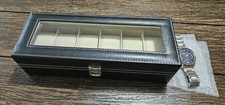6 Slot Black Leather Watch Display Box with F...