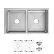 Glacier Bay Tight Radius 36 In. Undermount 50/50 Double Bowl 18 Kitchen Sink