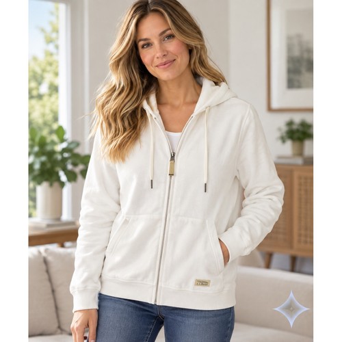 L.L. Bean Zip Hoodie Womens M White Organic Cotton Gorpcore Coastal Quiet 04211