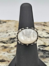 STERLING SILVER " MOTHER OF PEARL" FANCY FILIGREE RING SIZE 7.25 Hi-Top Setting