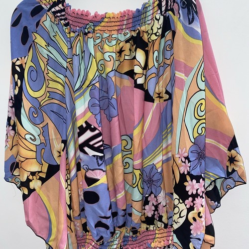Ashley Stewart Floral Ruched Bottom Top Size 22/24 NWT Bell Sleeves Off Shoulder - Picture 6 of 6