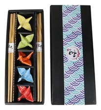 5 par kolorowych żurawi origami ptaki ceramiczne podpórki z drewnianymi pałeczkami zestaw
