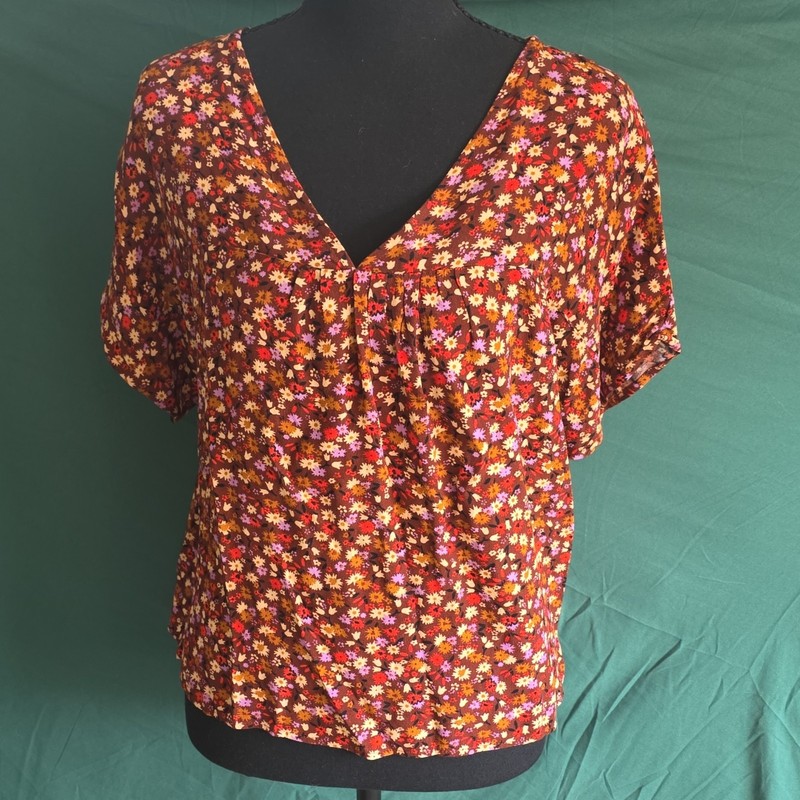 Madewell Women's Multicolor Floral V-Neck Pullover Short Sleeve Blouse XS