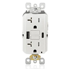 Leviton 20 Amp GFCI USB Wall Outlet with Fast Charging Dual Ports White