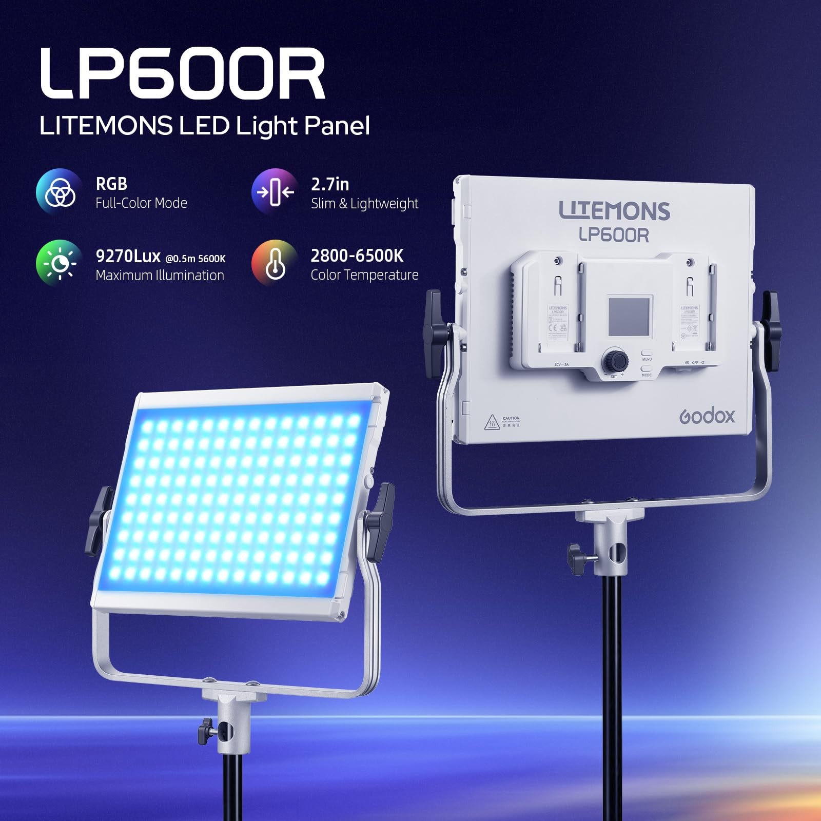 Godox Litemons Lp600R Rgbw Led Panel Light, Video Light, Cct Dual Color Tempera_