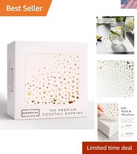 Gold Cocktail Napkins, 100 White and Gold Party Napkins, 5x5 Inch
