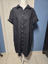 Tahari Linen Shirt Dress Sz XL European Flax Black Cocoon Minimalist Lagenlook