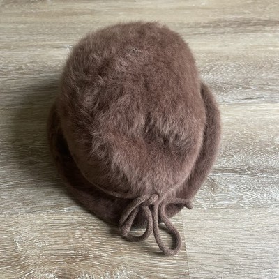 Vintage Kangol Furgora Emma Hat Brown Angora Rabbit Hair Fuzzy Cloche UK Bow Y2K