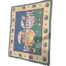 Vintage Teddy Bear Duck Goose Baby Quilt Blanket Crib Comforter Pastel