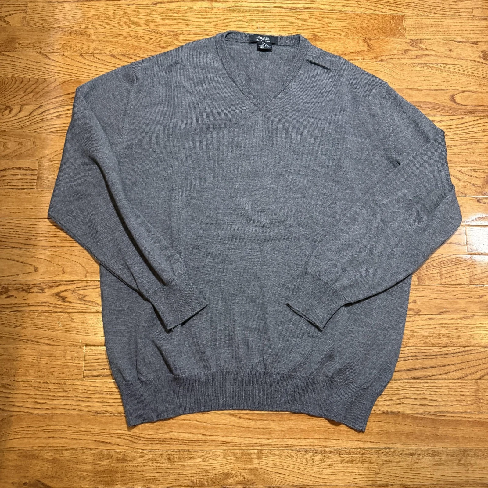 Giorgiolini Sweater Mens 2XL Gray Wool Merino Extrafine V Neck Made In Italy