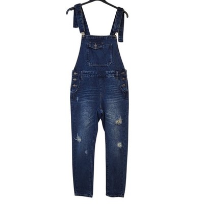 Markenlose Latzhose dunkelblau Skinny Leg Denim UK Damen S W26 L27