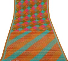 Sushila Vintage Multi-Color Saree Pure Cotton Printed Paisley Soft Craft Fabric