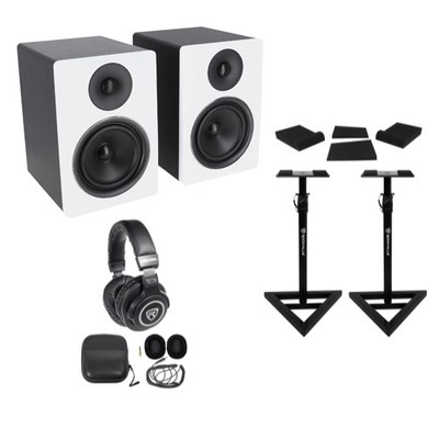 Pair Rockville APM6W 6.5'' 350W Powered Studio Monitors+Stands+Pads+Headphones