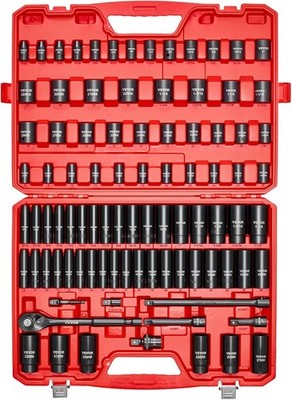 91-Piece 1/2'' Drive Impact Socket Set, SAE 5/16'' to 1-1/4'' & Metric 8 to 32 m...