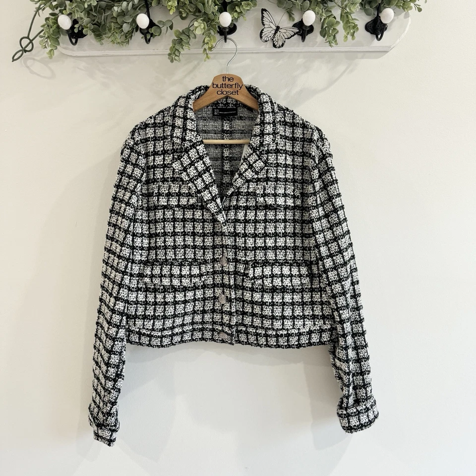 Chaqueta corta NY & Co Tweed negra blanca a cuadros silenciosa de lujo nueva grande JC Foto 2 de 4