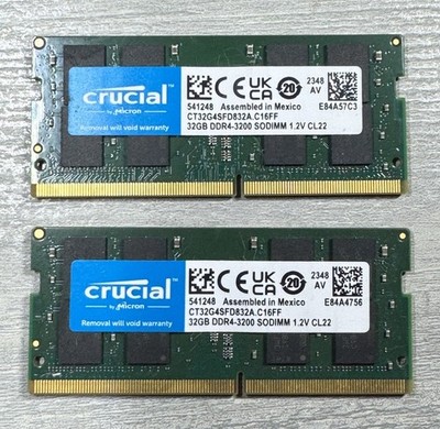 Crucial 64GB (2x32GB) DDR4-3200 SO-DIMM 260-Pin Non-ECC CT32G4SFD832A
