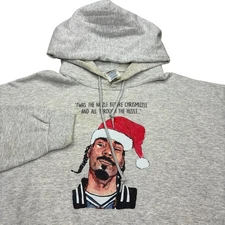 Vintage Snoop Dogg Hoodie Mens XL Gray Christmas Meme Graphic Pullover