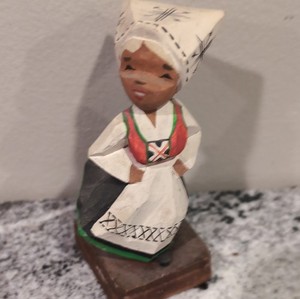 Handmade Scandinavian Norwegian Hand-Carved Wooden Figurine 1969 Folk Art Unique