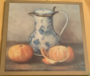 Ceramic Square Trivet with Still Life Pitcher and Oranges Artwork, Multicolor