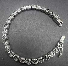 ORPAZ Israel Sterling Silver Rose Tennis Flower Chain Bracelet 7" Long