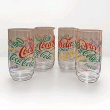 Vintage Coca Cola Glasses Set of 4 Multicolor Logo 16 oz Tall Drinking Tumbler