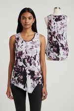 Simply Vera Women's Small Purple Black Floral Rayon Tank Top Asymmetrical Hem