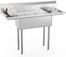 Freestanding Utility Commercial Sink with 2 Sides Drain Rack for Laundry Room