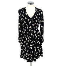 Maeve Anthropologie Heart Print A-Line V-Neck Dress Black White Size Medium
