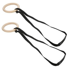1 Pair Wooden Gymnastic Rings With Adjustable Buckle Straps 330lbs Capacity Pull