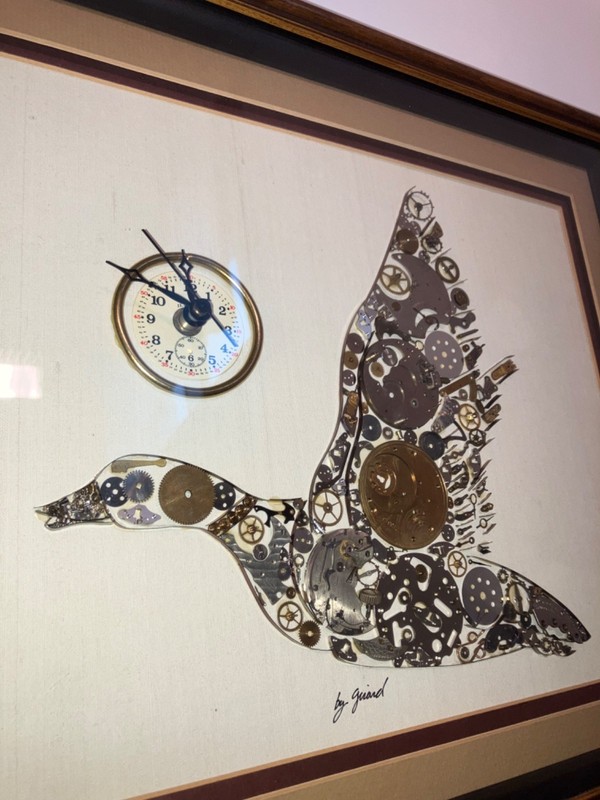Steam Punk Mallard Duck Art- Old Watch Part- Signed Girard- Clock Works