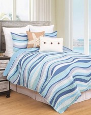 Sea Waves Seawaves Blue Ocean Coastal Theme Twin Bed 2-Piece Beach Reversible