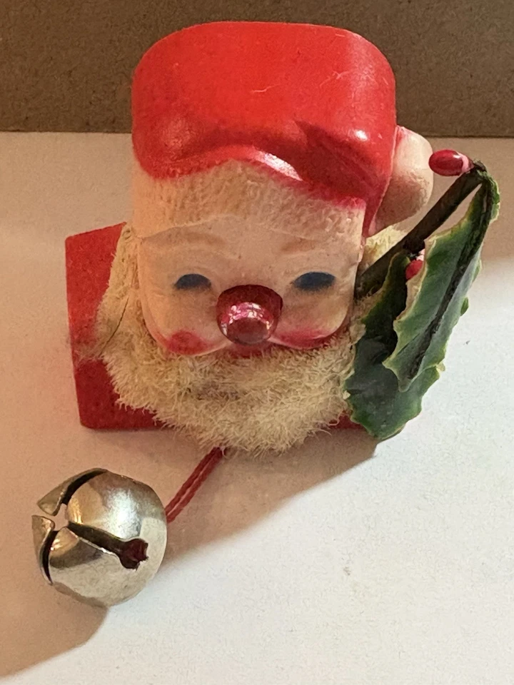 Santa Claus 1960’s Light Up Pin Chenille Beard Christmas Jewelry Jingle Bells - Image 2 of 4
