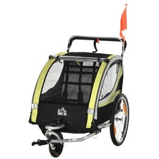 HOMCOM Rimorchio Bici Passeggino per 2 Bambini con Bandierina e Cinture 5 Punti